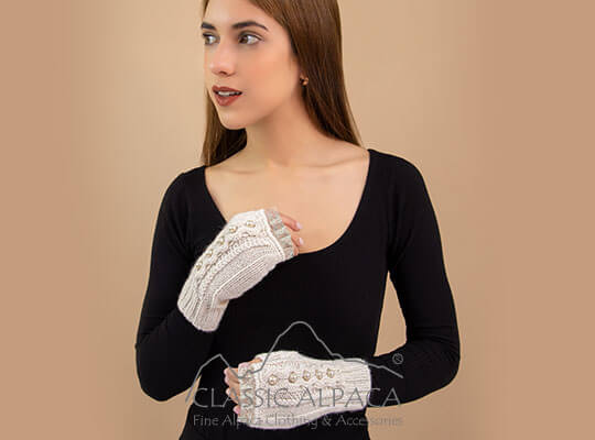 Pearl Alpaca Fingerless Gloves