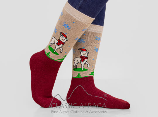 Premium Alpaca Christmas Print Socks