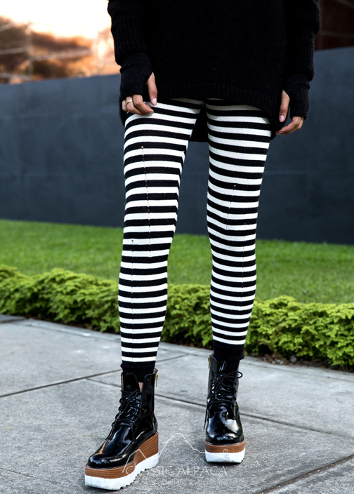 Baby Alpaca Black and White  Striped Leggings